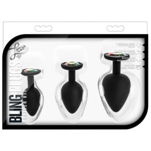 Anal Toy Luxe Bling Plugs Training Kit-Black With Rainbow Gems