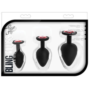 Anal Toy Luxe Bling Plugs Training Kit-Black With Red Gems