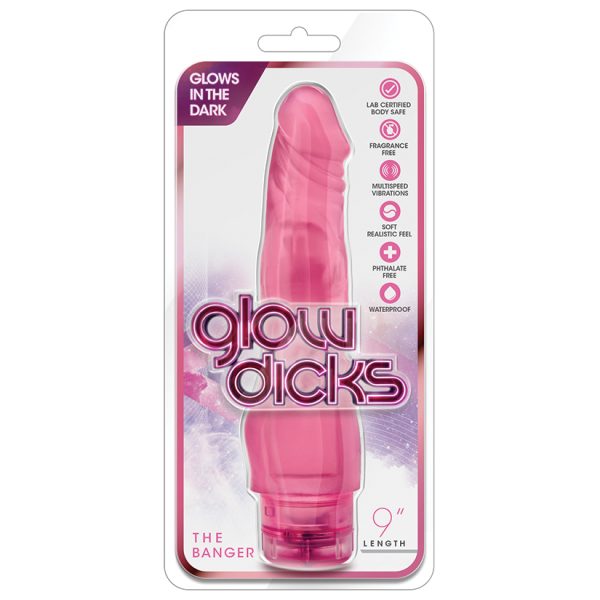 Glow Dicks The Banger Vibrating-Pink 9"