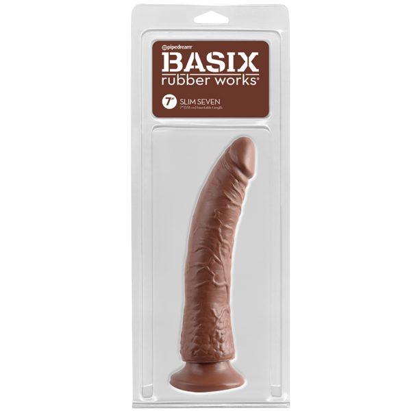 Basix Rubber Works Slim Dong with Suction Cup-Brown 7"