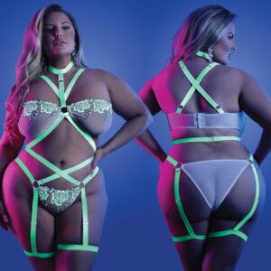 Fantasy Lingerie Glow Night Vision Strappy Teddy-Neon Green QUEEN-Boxed