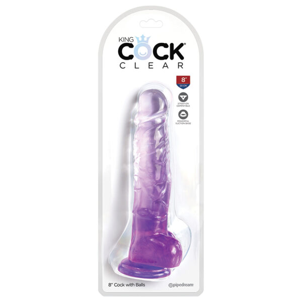 King Cock Clear with Balls-Purple 8"